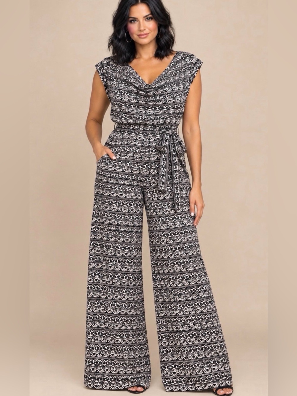 Sami & JO Sleeveless Geometric Cowl Neck Jumpsuit -Size 2X - NWOT